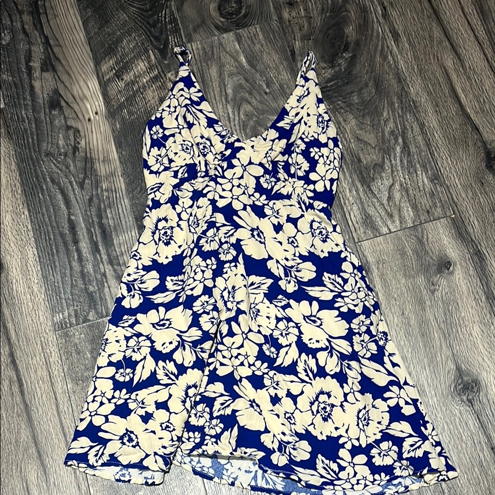 Lulu's Blue and Cream Floral Dress